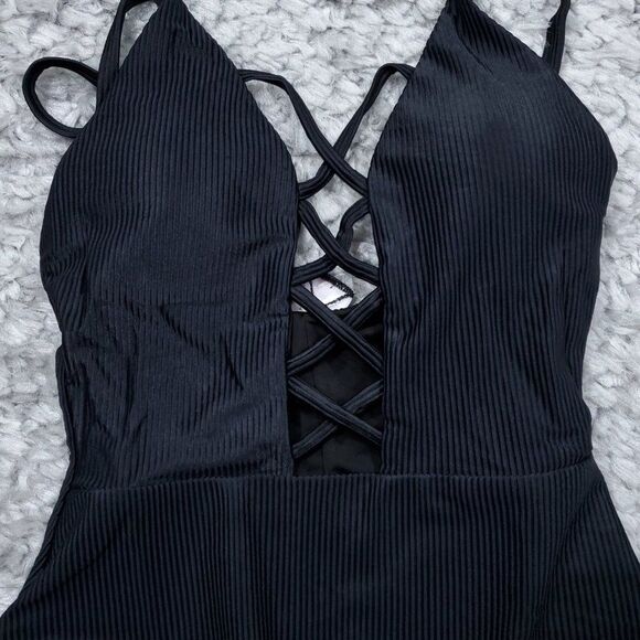 Dippin' Daisy's Bliss One Piece Swimsuit Black Ribbed Small Criss Cross Front - Picture 5 of 7